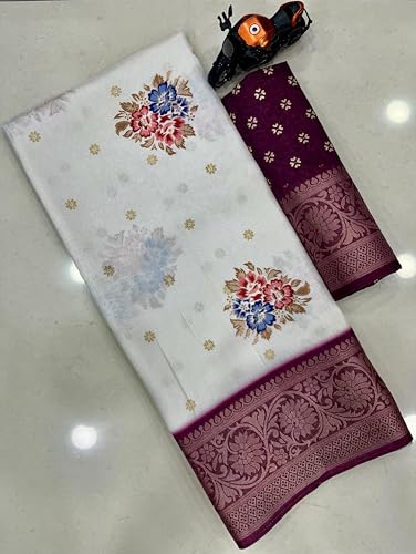 Image of Kashmiri Print Tussar Silk Saree for Women with Unstitched Blouse Piece for All Occasions