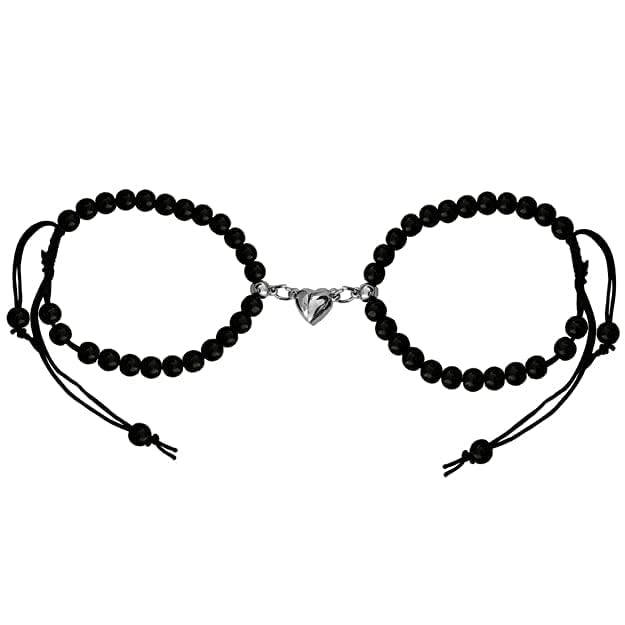 BEAUTIVIA I Love You 2 Pcs Magnetic Valentines Day Mutual Attraction Broken Heart Romantic Love Couples Friendship Promise 2 in 1 Duo Wrist Band Cuff 6mm Beads Stone Black Moti/Pearl Bracelet (B09ZT7VG8G) Amazon Price History, Amazon Price Tracker