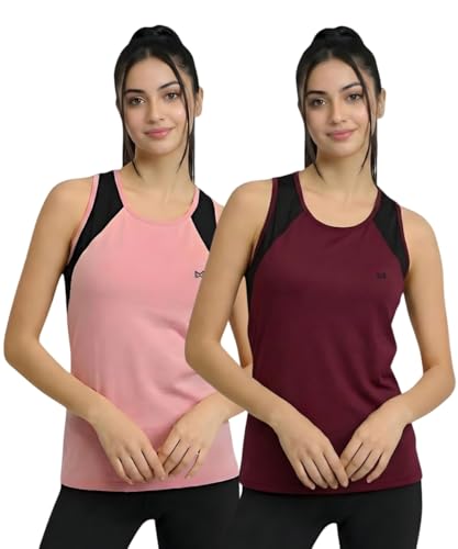 Image of White Moon Women's Gym Tank Top Combo | Pack of 2 Sleeveless Sports T-Shirts for Running, Training & Yoga