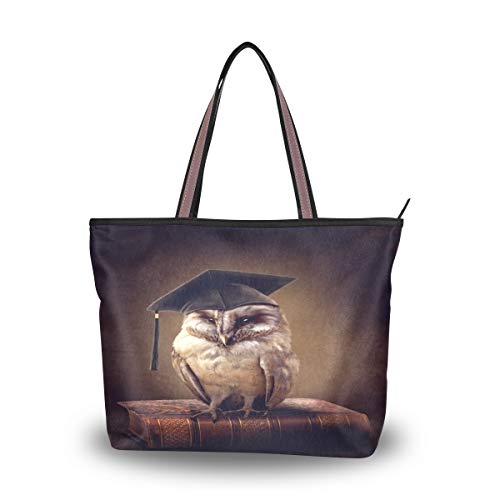 Bigjoke Handtasche für Damen, Motiv: Vogel und Eule, Vintage-Stil, mit Tragegriff, Mehrfarbig - mehrfarbig - Größe: Large Cover