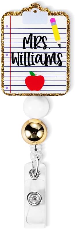 Personalized Teacher Badge Reel, Custom Apple & Pencil Cute Badge Holder Retractable Clip with Name, Back to School/Thank You Gifts for Teacher Student Nurse