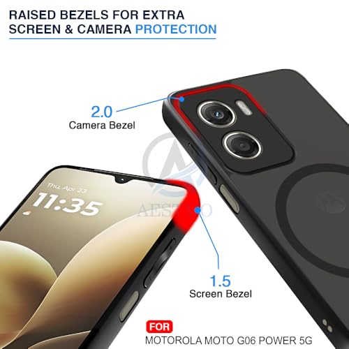 Image of AESTMO Moto G06 Power 5G Back Cover | 360 Protection | Matte Frosted Hard Back Translucent | Compatible with MagSafe Accessories (MagSafe Matte Hard Black Bumber)