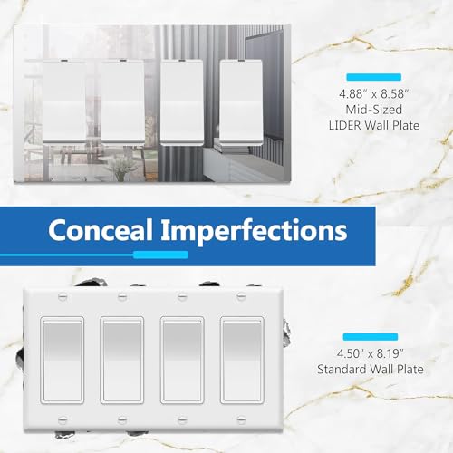 Image of LIDER Quadruple Decorator Wall Plate, Impact Resistant, Acrylic, Mirror Glass Silver, 1-Pack
