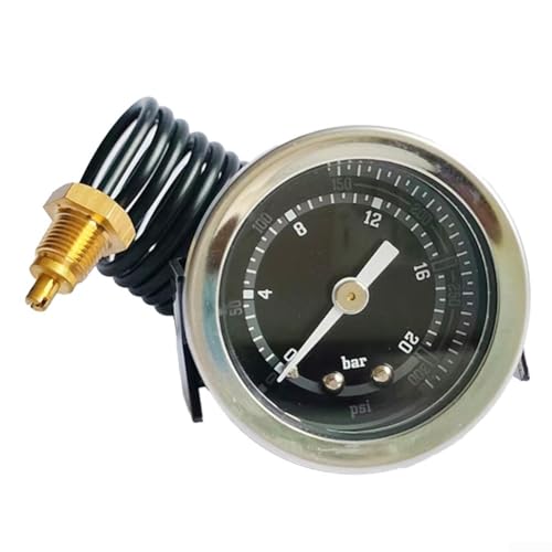 DAZZLEEX Manomètre capillaire pour machine à cappuccino et expresso, 16 bar G1/8, accessoire de chaudière à vapeur en cuivre avec tube de 600 mm pour cafetière, mousseur à lait et eau (20bar PT1/8)