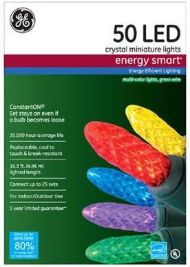 Ge Crystal Miniature Led Light Set 50 Lights Multi Bulbs 6" Lead Wire Green Cord