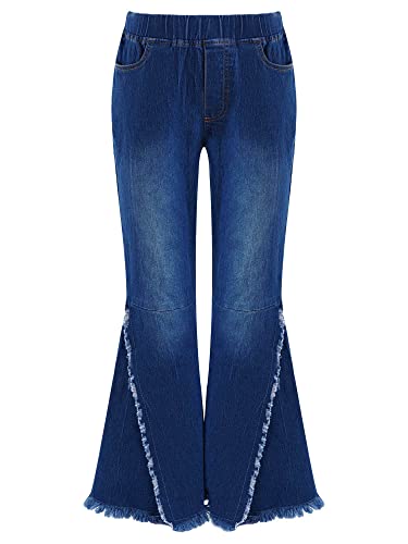 XUNZOO Kids Girls Crisscross Ripped Bell-Bottom Denim Pants Elastic Waist Wide Leg Denim Jeans Trousers