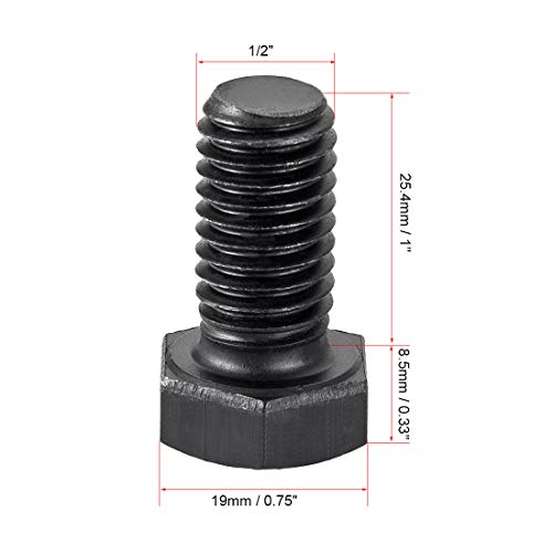 Image of uxcell 1 /2''-13 * 1'' Hex Head Screw Bolts Fastener Grade 5 UNC Carbon Steel Black 2pcs
