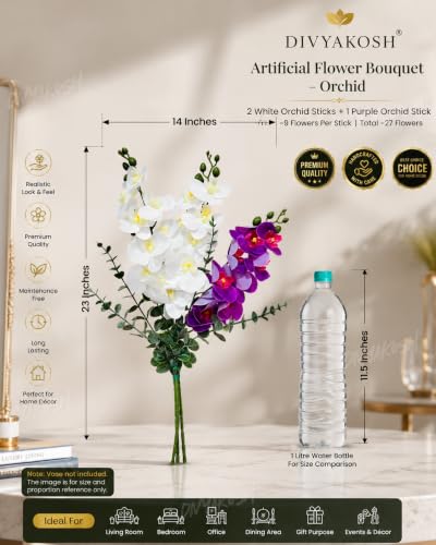 Image of Divyakosh Artificial Flower Bunch with Vase, Orchid Flower Stick Arrangement Luxury Home Decor Bouquet with Vase