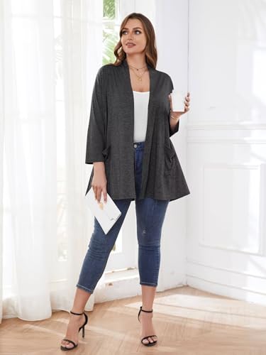 Image of BELAROI Plus Size Lightweight Cardigan Sweaters for Women Casual Open Front 3 /4 Sleeve Cover Up