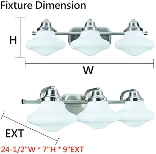 Image of Aspen Creative 62075A Three-Light Metal Bathroom Vanity Wall Light Fixture, 24 1 /2 inch Wide, Transitional Design in Brushed Nickel with Opal Etched Glass Shade