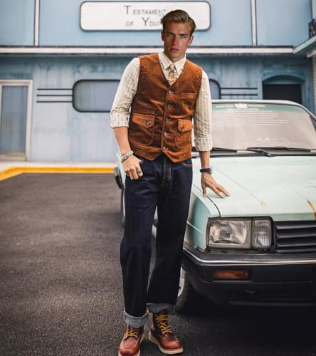 Mens Corduroy Vest Vintage Western Cowboy Waistcoat Slim Fit Casual Business Sleeveless Jackets4