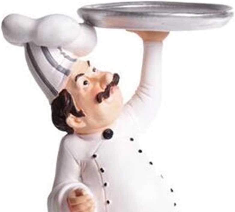 Cabilock Cooks Character Figurine Holding Tray Resin Chef Statue for Kitchen Decor Bakery Ornaments Home and Restaurant Decoration White