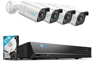 Reolink System kamer monitoringu 4K PoE H.265, 4 szt. Wykrywanie osób/pojazdów 8MP Przewodowe zewnętrzne kamery CCTV IP PoE NVR 8-kanałów z HDD 2 TB do nagrywania 24/7 Noktowizja, Audio, RLK8-800B4-A