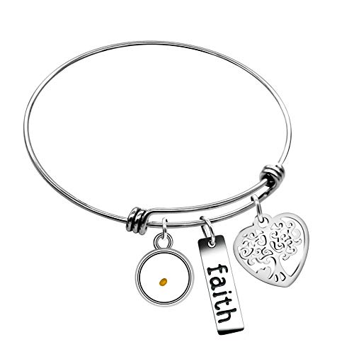 Image of Uloveido Stainless Steel Tree of Life Bangle Mustard Seed Pendant Faith Cuff Bracelet Gifts for Women Teen-Girls Y639