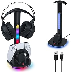 Auriculares Inalambricos Como Cargarlos Mcbazel Estación de Carga y Soporte de Auriculares para Mandos PS5 DualSense y Auriculares Inalámbricos, Iluminación RGB Versátil