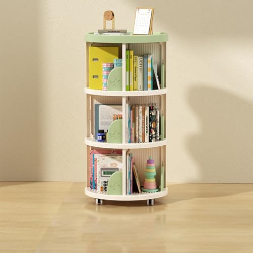 Pertice 回転式本棚 2段/3段 直径46cm 耐荷重80kg A4が入る高さ 書棚 大容量 回転ラック 絵本棚漫画 小さい本棚 ブックシェルフ CDラック DVDラック 組立品 (グリーン)