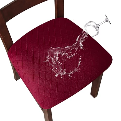 Image of Genina Waterproof Seat Covers for Dining Room Chair Cushion Covers Set of 6 | Jacquard Removable Machine Washable Kitchen Chair Seat Slipcovers,Pet Hair And Stain Protection,Stretch Chair Protector