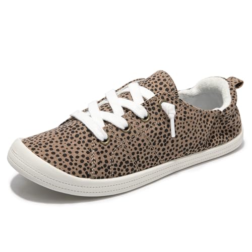 Image of FUNKYMONKEY Slip-On Canvas Sneakers for Women, Comfortable Lightweight Lace-Up Flat Casual Tennis Shoes Breathable Walking Shoes for Everyday Wear