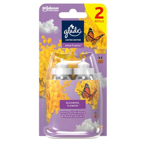Glade Sense & Spray Air Freshener Refill, Motion Activated Automatic Room Spray and Odour Eliminator for Home, Blooming Flowers, Duo Pack (2 x 18ml)