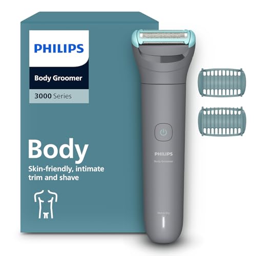 Philips Bodygroom Série 3000 - Aparador masculino com sistema de barbear de proteção tripla, aparando e barbeando na área íntima, perto da pele e especialmente suave, 100% à prova de chuveiro, 80 min
