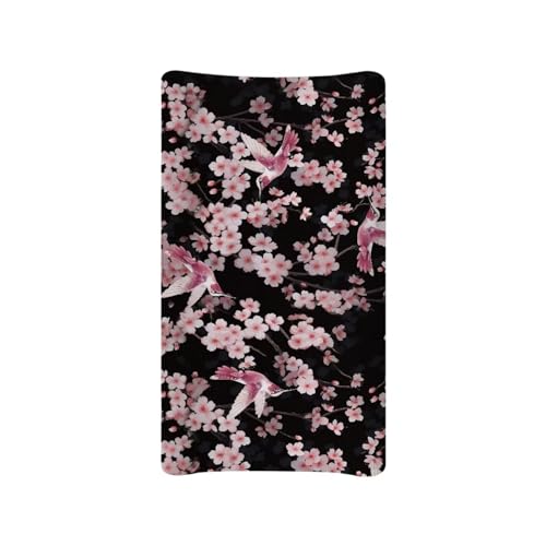 Image of Hummingbird Flower Changing Pad Cover Baby Girls Boys Diaper Change Table Sheet Cover Stretchy Changing Table Covers Soft Breathable