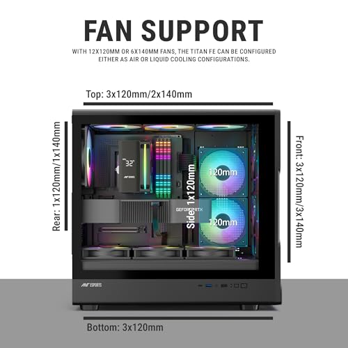 Image of Ant Esports Titan FE Mid-Tower Computer Case /Gaming Cabinet - Black | Support ATX, M-ATX & Mini-ITX | Pre-Installed 4 ARGB Fans