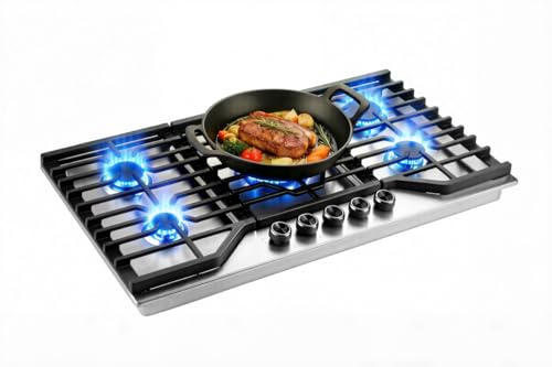 36 Inch Built-in Gas Cooktop 5 Italy SABAF Sealed Burners 40400 BTU Stainless Steel NG/LPG Convertible Cast Iron Grates ETL Certified