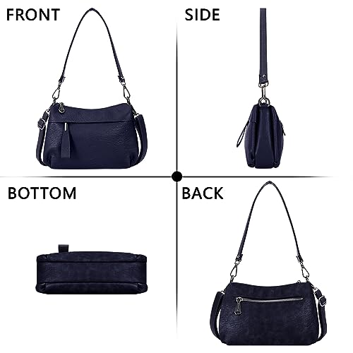 Image of Genuine Leather Purse for Women Hobo Bag Trendy Crossbody Bag and Shoulder Bag with 2 Straps