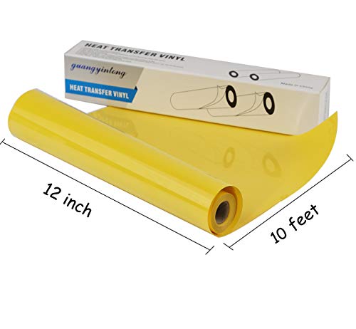 Guangyintong Yellow Htv 12" X 10Ft Roll - Iron On Heat Transfer Vinyl For T-Shirt Matte (A3 Yellow) #TOP6