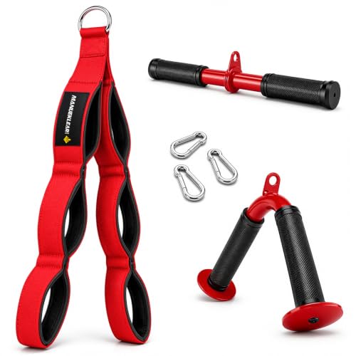 Image of MANUEKLEAR 24-Inch 3-Grip Tricep Rope Cable Attachment for Gym Greater ROM