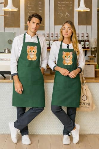 Image of Waterproof Printed Kitchen Apron for Women & Men, Adjustable Neck Cooking Apron with Front Pocket, Oil & Stain Resistant Apron for Cooking, Baking & Kitchen Use