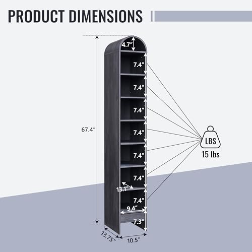 Image of IFBUY 67 inch Tall Arched Bathroom Storage Cabinet, 8-Tier Modern Farmhouse Storage Cabinet with Adjustable Shelves, Wood Freestanding Cabinet for Bathroom, Living Room, Entryway, Hallway (Dark Grey)