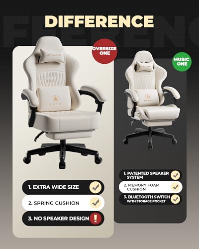 Image of GTPLAYER Ace Pro Gaming Chair, Wider Seat & Reclining Footrest for Adults | Ergonomic Big & Tall Chair with Lumbar Support, Linkage Armrest & Padded Wider Seat for Home Office Gaming, Cream