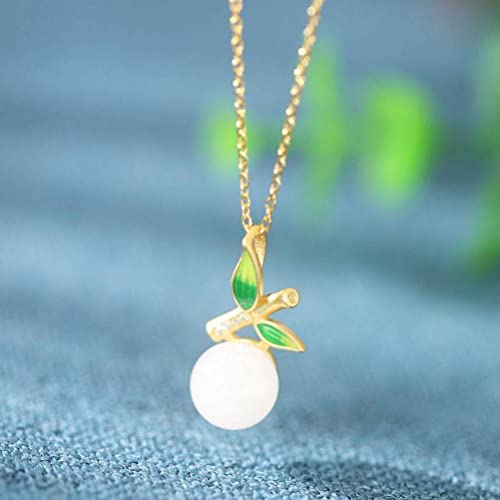 Collier en jade blanc véritable et argent S925, un pendentif feuille d'une élégance rare
