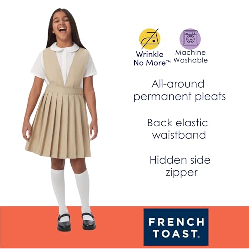 French Toast Girls\' V-Neck Pleated Jumper, Navy, 4 - Thumbnail 6