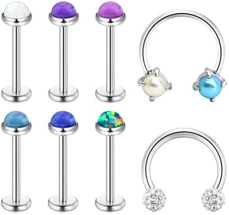 JFORYOU Lip Bar Labret Monroe Stud 16G Stainless Steel Lip Rings with Clear CZ Helix Tragus Cartilage Earrings Horseshoe Piercing Retainer Jewelry