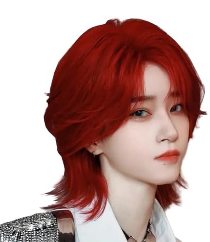 TTYAO REII Red Mullet Head Wig Unisex Short Layered Hair