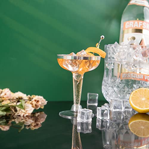 Pulote 50Pcs Plastic Champagne Glasses 4.5Oz Cocktail Glasses-Clear Plastic Champagne Flutes With Silver Rim For Outdoor Parties, Weddings, Picnics, Reusable, Shatterproof Disposable Wine Glasses #TOP2