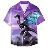 Purple Dragon Mens Hawaiian Shirts 3D Graphic Button Down Short Sleeve Tropical Holiday Beach Aloha Shirt