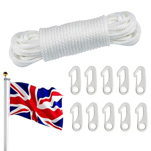 Nylon Flag Rope Flagpole, 20M Flag Pole Rope with Flag Pole Clip, 6mm ...