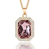 Austrian Crystal Halo Octagon Pendant Necklaces for Women Fashion 14K Gold Plated Dainty Necklace Hypoallergenic Jewelry (Antique Pink)