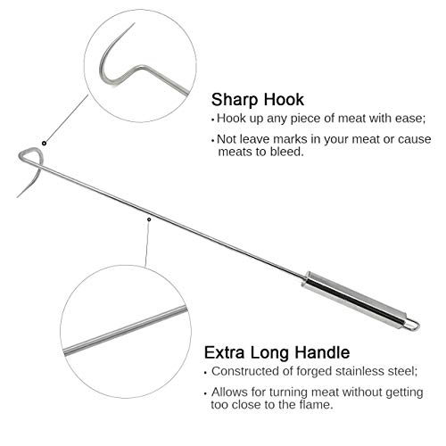 Food Flipper Turner Hooks Stainless Steel BBQ Meat Hook Cooking Barbecue Turners Hooks Grill Accessories for BBQ Steak,Tri-Tips, Patties Sausages Ribs Chicken Breast Roasts Bacon Veggies and More - Thumbnail 3