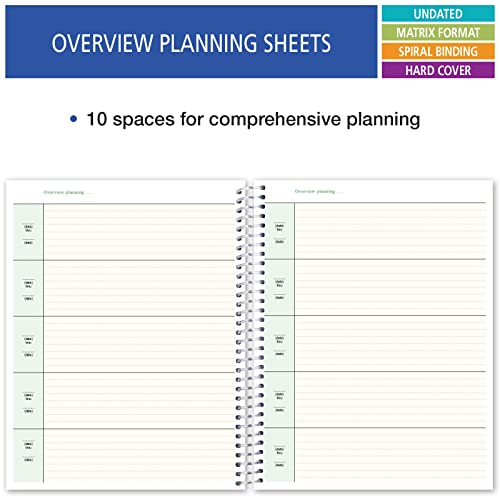 Elan Publishing Company Hardcover 8 Period Teacher Lesson Plan - Days Vertically Down The Side With Bonus Clip-In Bookmark (Blue Green Flowers) #TOP6