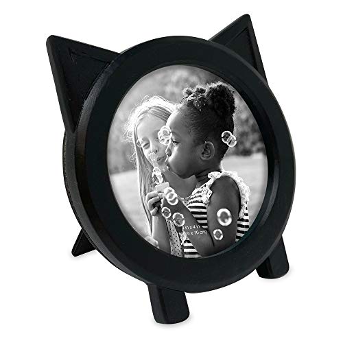 Isaac Jacobs 4X4 Round Resin Sentiment Cat Picture Frame With Ears, Photo Tabletop & Wall Display Hanging Display & Home Décor (Black) #TOP13