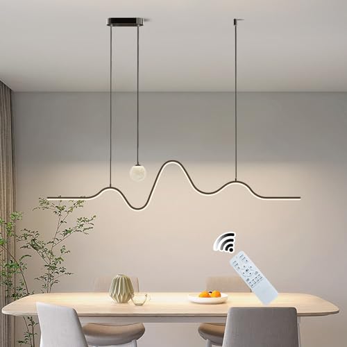 GEADI Modern LED Chandelier, Dimmable Linear Wave Pendant Light with Remote, Kitchen Island Hanging Light Fixture for Dining Table Living Room