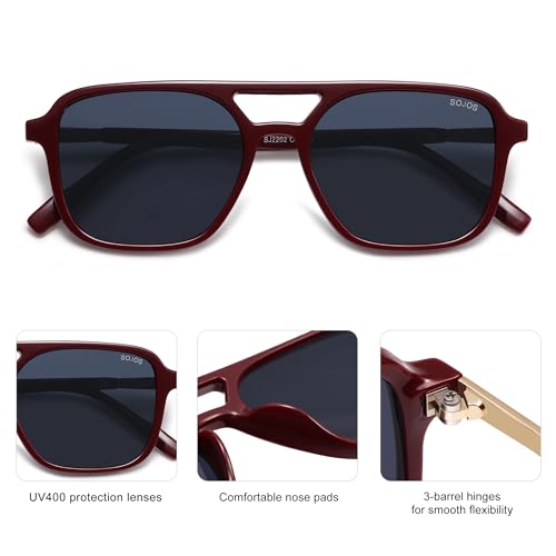 Image of SOJOS Retro Aviator Sunglasses for Women Men,Trendy Rectangle Womens Mens Shades Sun Glasses SJ2202