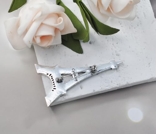 Image of Gyn&Joy Clear Crystal Rhinestones Eiffel Tower Fashion Brooch Pin