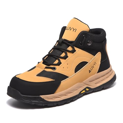 AUVYI Steel Toe Work Boots for Men – Wide Toe Comfortable Breathable Safety Boots Lightweight Slip Resistant Indestructible Industrial &Construction Shoes