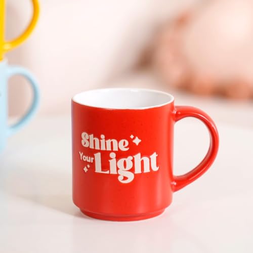Image of Nestasia Ceramic Stackable Cups Set of 4 (280ml Each) - Embossed Motivational Quotes Tea & Coffee Cups with Glossy Finish | Microwave & Dishwasher Safe Cups - Ideal for Gifting (Colourful)