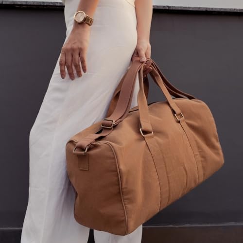Image of Mona B 30L Travel Duffle Bag for Men and Women with Adjustable Shoulder Strap - Brown